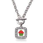 Inspired Silver - Holiday Cupcake Toggle Charm Necklace for Women - Silver Square Charm 18 Inch Necklace with Cubic Zirconia Jewelry