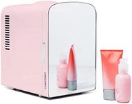 Chefman Portable Mirrored Personal Fridge 4 Liter Mini Refrigerator, Skin Care, Makeup Storage, Beauty, Serums And Face Masks, Small For Desktop Or Travel, Cool & Heat, Cosmetic Application, Pink