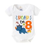 baby wish Monthly Birthday Milestone Romper for Boy’s and Boy’s Dress Happy Birthday Bodysuit Half Sleeve Romper Set for 8th Months birthday Romper Roar Young