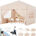 Devoko 3m x 3m Pop Up Garden Gazebo with Sides, Easy Setup Waterproof Marquee Tent with 4 Removable Panels, UV 50+ Canopy, Adjustable Height, Folding Outdoor Shelter for Camping, Events, Patio, Beige