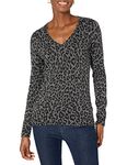 Amazon Essentials Women's Standard Lightweight V-Neck Sweater, Grey Heather Animal Print L