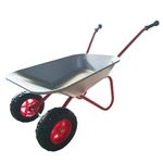 ASC New Child Kids Twin Wheel Wheelbarrow - Silver/Red - Toy, Play, Farm, Garden