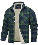 TACVASEN Jacket for Men Fleece Lined Plaid Jackets Flannel Work Jacket Autumn Lumber Shirt Jacket Casual Cargo Jacket Green