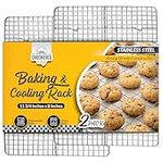 Checkered Chef Cooling Rack - Set of 2 Stainless Steel, Oven Safe Grid Wire Cookie Cooling Racks for Baking & Cooking - 8” x 11 ¾"