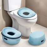 Baybee 3 IN 1 Nando Toilet Potty Seat For Kids, Baby Potty Training Seat Chair With Anti-Slip, Splash Guard & Potty Stool | Kids Western Toilet Seat | Potty Seat For 0 to 5 Years Child Boy Girl (Blue)