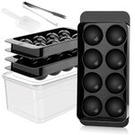 Large Ice Cube Tray, Ice Ball Maker Mold, 3x8 PCS Sphere Ice Mold with Lid, Bin&Spoon, Ice Tray with Easy Release Round Ice Cube Mold for Whiskey, Cocktails, Bourbon(Black)