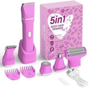 KINGTEE 5-in-1 Electric Bikini Trimmer for Women – IPX7 Waterproof Shaver, Cordless Body & Facial Razors for Women, Ceramic Blades, USB-C Rechargeable, Painless Hair Removal Kit (Rose Pink)