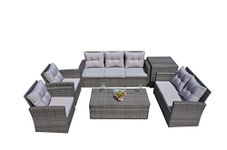 Direct Wicker 6 Pieces Rattan Garden Furniture Sofa Set with Large Storage Box - Grey Weave