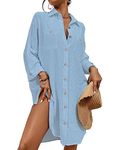 Bsubseach Swimsuit Coverups for Women Button Down Beach Shirt Dress Bathing Suit Cover Up Resort Wear Light Blue XL