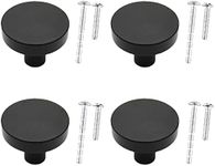 WAenZeeNH 4 Pcs Kitchen Cabinet Knobs 30mm Round Cabinet Knobs Round Flat Black Cabinet Knobs Matte Black Drawer Knobs with Mounting Screws for Cupboard Closet Drawer Door