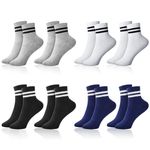 Zuimei 8 Pairs Boys Socks Kids Socks Boys Sports Socks Cotton Crew Socks School Socks Kids Walking Socks Athletic Ankle Socks for Boys Girls 8-12 Years(XL white,black,grey,blue)