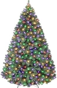 7.5FT/230Cm Pre Lit Artificial Christmas Tree, Realistic Xmas Tree with 1450 Green Branch Tips, 400 Dual Color LED Lights & Metal Stand for Christmas Decoration