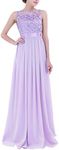 TiaoBug Women's Chiffon Embroidered Pleated Evening Gown Bridesmaid Maxi Dress Lavender 12