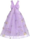 FYMNSI Flower Girl Dresses Fairy Tulle Princess Maxi Long Dress Birthday Party Junior Bridesmaid Kids Sleeveless Back Bowknot Floral Embroidery Formal Evening Pageant Ball Prom Gown Lilac 2-3 Years