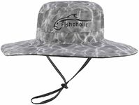 Fishoholic Fishing Hat - UPF50+ Sun Protection Wide Brim Bucket Hat with Straps