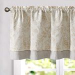 TOPICK Floral Kitchen Curtains Blackout Curtains Valance Botanic Patterns 18 Inch Double Layer Cafe Curtains Farmhouse Overlay Kitchen Valance for Small Window Rod Pocket 1 Panel Taupe on Beige