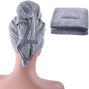 WKJHO Large Hair Towel Wrap for Women Bath Towel,Plush Absorbent Microfiber Hair Towels with Elastic Strap,Super Soft Hair Drying Towel,Quick Dry Hair Turban for Thick Hair