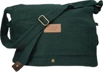 PAPYRUS ECO FRIENDLY Handmade messenger sling cotton canvas bag/Gent's and women/Non synthetic/Brass zipper/Antique fittingsHighly durable/Washable/Simple/Genius (GREEN)