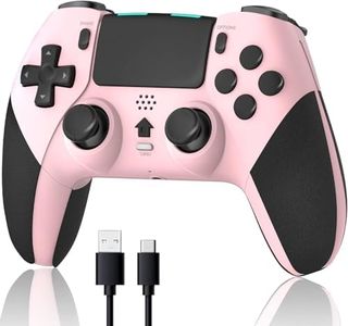 Wireless Pro Controller for PS4 Controller, Game Controller Compatible with Playstation 4/ Slim/ Pro/ PC, Built-in 800mAh Rechargeable Battery/ Responsive Joystick and Buttons/ Audio/ Turbo (White & Black) (Pink+Black)