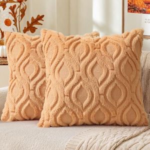 decorUhome Throw Pillow Covers 26x26 Inch Set of 2, Soft Plush Faux Wool Light Orange Solid Couch Pillow Covers, Accent Euro Sham Farmhouse Neutral Square Pillow Cases for Sofa Bed Living Room