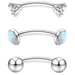 Chriscoco G23 Titanium 16G Curved Barbell Piercing for Women Men Rook Earring CZ Opal Ball Helix Daith Tragus Ear Piercing Eyebrow Bars Lip Belly Button Bars Rook Piercing Jewellery 6mm 8mm 10mm