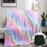 Glow In The Dark Unicorn Blanket For Girls,Luminous Unicorns Blanket for Boys Girls,Super Soft Fuzzy Plush Flannel Furry Fleece Blanket Bed,Sofa,Birthday Unicorn Gifts (Unicorn 01, 130 x 150 cm)