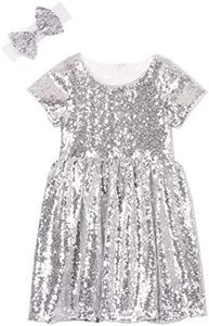 Cilucu Flower Girl Dress Baby Toddlers Sequin Dress Kids Party Dress Bridesmaid Wedding Gown, Silver White, 5 Years