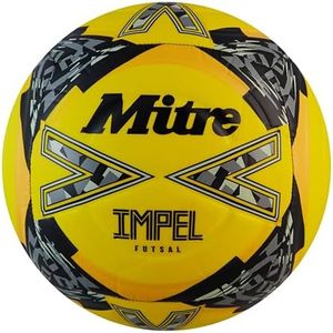 Mitre Impel Ballon de Football, Futsal | Ballon d’intérieur à Faible Rebond, Jaune Fluo/Noir/Gris, 3, 58,5-61 cm