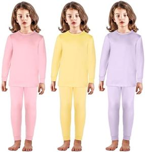 Silkfly 3 Set Kid Thermal Underwear Set Soft Fleece Lined Boys and Girls Long Winter Johns Base Layer Thermal Top and Bottom, Black, Pink, Purple, 3 Years