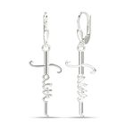 LeCalla 925 Sterling Silver Faith Drop Earrings Classic Leverback Christian Faith Cross Dangle Drop Earring Religious Gift for Women - 45mm