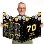 70th Birthday Large Greeting Card, Happy Birthday Giant Guest Book, Birthday Card Big Happy Birthday Card Oversize Plastic Card for Women Men Friends Cowork Family Couple Gold Theme Party