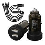 ULTRAPROLINK 15W Fast Car Charger With 3 In 1 Cellularphone Charging Cable|Zip Kit| Rapid Car Charger With Dual Usb Ports & Transparent Body|Multi Charger|18W Nylon Braided Cable|Um1109