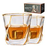 GLASKEY Crystal Whiskey Glasses Set of 2 with 24K Gold Rim,Bar Glasses,Gold Twisted Whiskey Glasses for Bourbon,Scotch and Wine,Rock Barware for Men Gift - 8oz