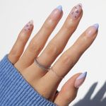 Glamnetic Press On Nails - Bluebelle | Short Almond Fake Nails with Pale Blue French Tips & 3D Blueberry Accents on Semi-Sheer Base, Glossy Finish, Salon Quality | 15 Sizes - 30 Nail Kit with Glue