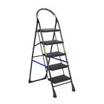 OBBO- NISHIKA Ladder for Home use Heavy Duty Steel with Wide Steps and Top Platform with Anti Slip and Anti Skid Shoes can be Used as Step Stool in Office and Industrial Purpose Ladder 5 Step-Black