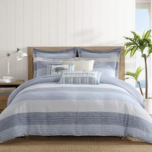 Levtex Home - Sand Stripes Blue Comforter Set - King Comforter (106 x 94in.) + Two King Pillow Shams (36 x 20in.) - Jaquard Stripe - Grey, Chambray, Blue, White - Cotton