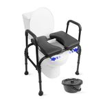 KMINA - Raised Toilet Seat with Handles (Up to 400 lbs), Sturdy Commode Toilet Chair with Bucket, Disabled Toilet Seat Frame, Commode Chairs for Disabled and Elderly, Toilet Seat Riser (Black)