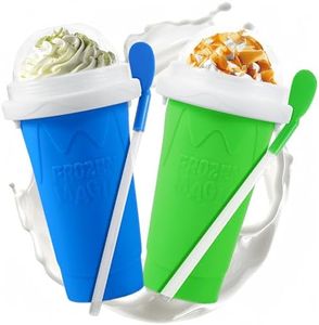 REGNBUE Slushie Maker Cup, 2 Pcs Frozen Magic Slushy Maker Cup,Slushy Cup for Juices, Milk and Ice Cream Make, Portable Frozen Magic Slushie Cup Maker for Kids, Friends and Family (Blue+Green)