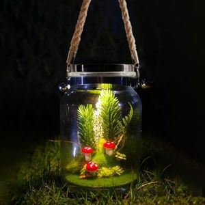 Solar Mason Jars Decor, Mason Jar Night Light with Micro Artificial Mushroom Landscape Moss, Solar Lights Wall Decor Outdoor Hanging Night Lights Table Decors Gifts for Kids-Micro Forest