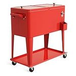 TANGZON 76L Rolling Cooler Cart, Stainless Steel Ice Chest with Lockable Wheels, Handles, Bottle Opener & Bottle Cap Catcher, Outdoor 72H Insulation Beverage Cooler Trolley (91x48x87cm, Red)