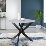 GOLDFAN Round Wooden Dining Table 100cm Retro Dinner Kitchen Table with Black Metal Legs for Dining Room Home Office,Grey (Table Only)