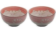 JapanBargain 2483, Japanese Porcelain Bowl Soup Bowl Pho Bowl Ramen Bowl Made in Japan, Maneki Neko Smiling Cat Pattern, 5-inch (2, Pink)