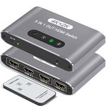 HDMI Switch 3 in 1 Out 4K HDMI Switcher Splitter, 4k/2K Aluminum 3 Port HDMI Switch with IR Remote HDCP1.4 3D Dolby DST, Compatible with PS5/PS4/Xbox/Nintendo Switch/Fire Stick/Roku TV PC and More