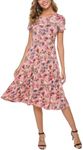 Urban CoCo Women's Floral Print Short Sleeve Flared Midi Dress (M, # 12)