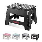 KOADOA Folding Step Stool, 9 Inch Plastic Foldable Step Stool for Kids Adults - Holds Up to 330 lbs Foot Stool with Non-Slip Surface, Carry Handle for Kitchen Bathroom Bedroom (Black)