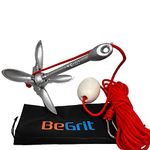 BeGrit Kayak Anchor 3.3 lb Small Boat Anchor Kit Folding Grapnel Anchor Carbon Steel for Canoe Jet Ski SUP anchor with 32.8 ft ø 6 mm Anchor Line Carrying Bag(Silver)