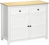 HOMCOM Sideboard, Modern Kitchen Storage Cabinet with Drawers and Adjustable Shelf, White