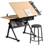 SDHYL Drafting Table Art Craft Drawing Desk Height Adjustable Wood Desk with Stool and Storage Drawers for Drawing, Painting, Writing and Studying