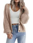 HOTOUCH Womens Cardigan Short Chunky Cardigans Long Sleeve Jumpers Open Front Ribbed Knit Lightweight Outerwear for Winter Spring Khaki L