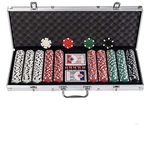 display4top Texas Holdem Poker Chips Set with Aluminum Case,2 Decks of Cards, Dealer, Small Blind, Big Blind Buttons and 5 Dice (500pcs)